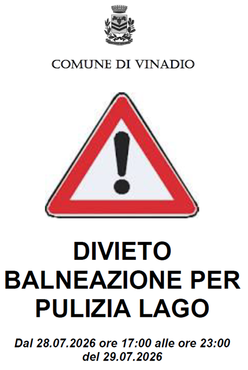 AVVISO CHIUSURA LAGO - Lago chiuso dal 28/07/2026 ore 17:00 alle ore 23:00 del 29/07/2026 per lavori di pulizia